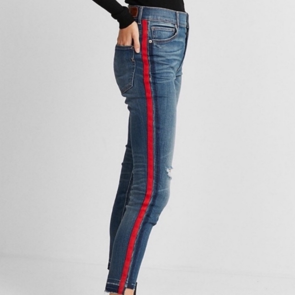 EXPRESS High Waisted Side Stripe Ankle Jeans